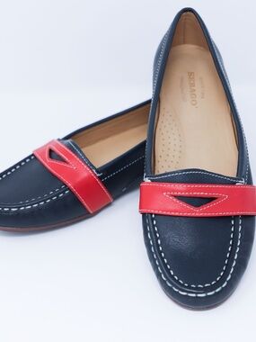 Sebago Meriden Penny Loafers Shoes Womens Size 5.5 Navy Red Leather Comfort